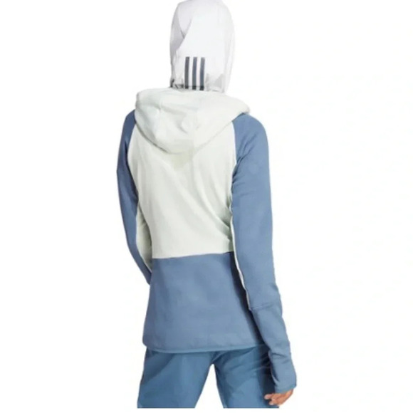 adidas Women's M Medium Terrex Tech Fleece Hooded Jacket NWT Blue Light Green - Picture 11 of 16